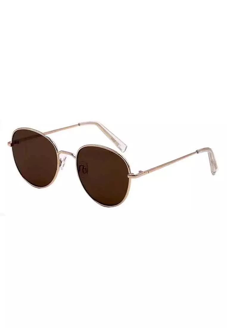 Kendall + Kylie Shiny Light Gold Modified Round Metal Collins Sunglasses