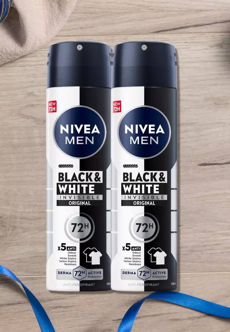 PACK OF 2 Men Deodorant Black & White Original Anti-Perspirant Spray, 150ml