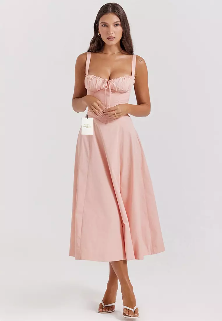 Backless Slim Suspender Slit Dress LBH-D1313
