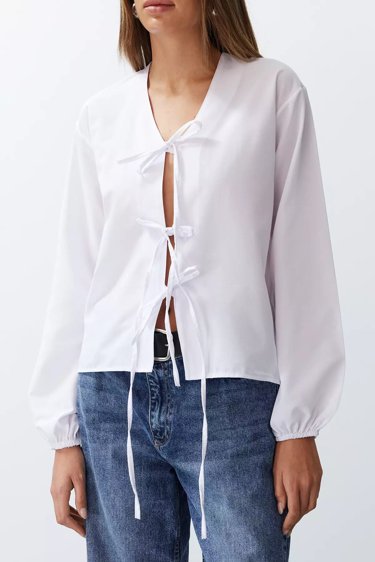 White Front Tie Shirt