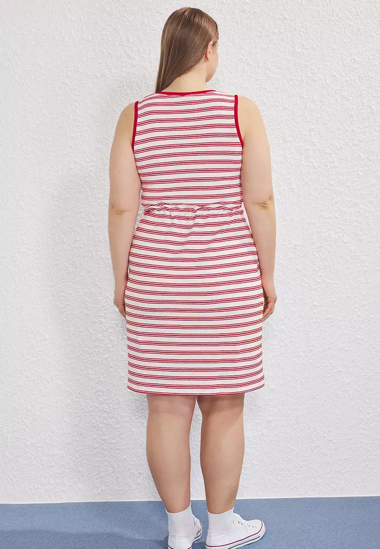 Red Crepe Knitting Plus Size Dress