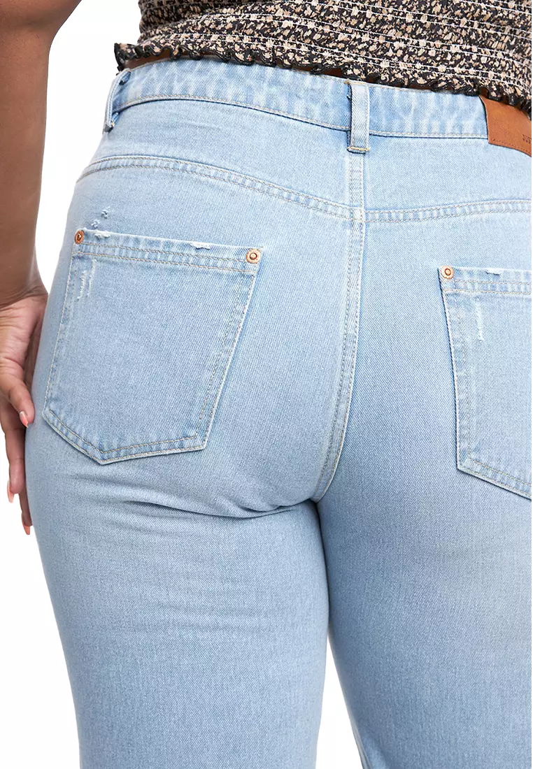 High Rise Denim Straight Leg Jeans