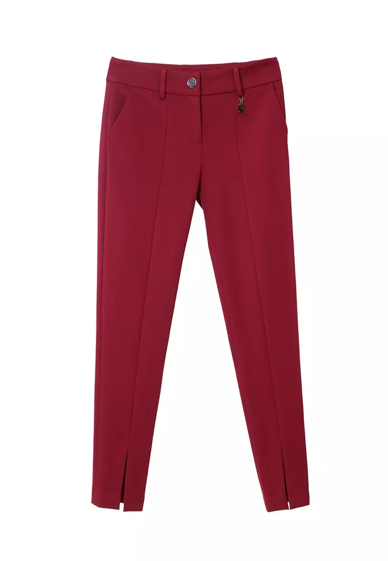 Front Slit Slim Fit Maroon Pants