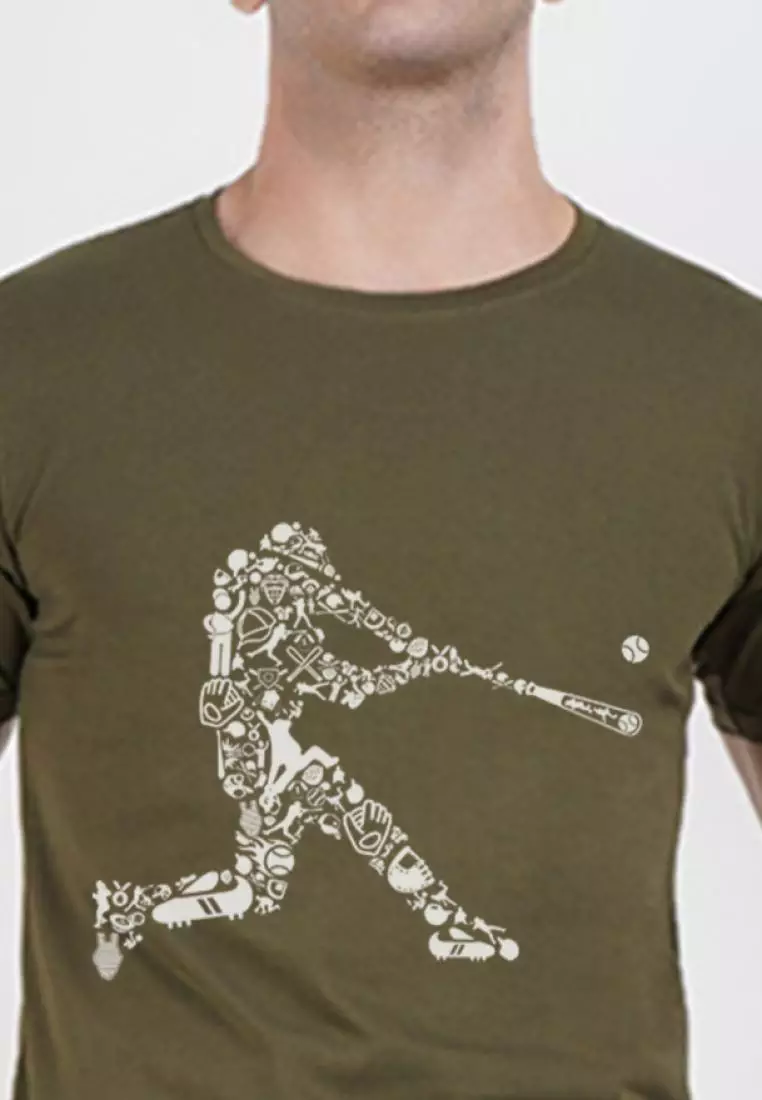 Baseball Graphic Olive Outdoor Running/Workout Short Sleeve Tee
