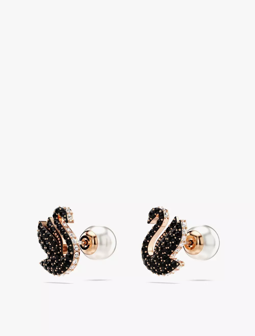 Swarovski Swan Stud Earrings, Swan, Black, Rose Gold-Tone Plated - Black