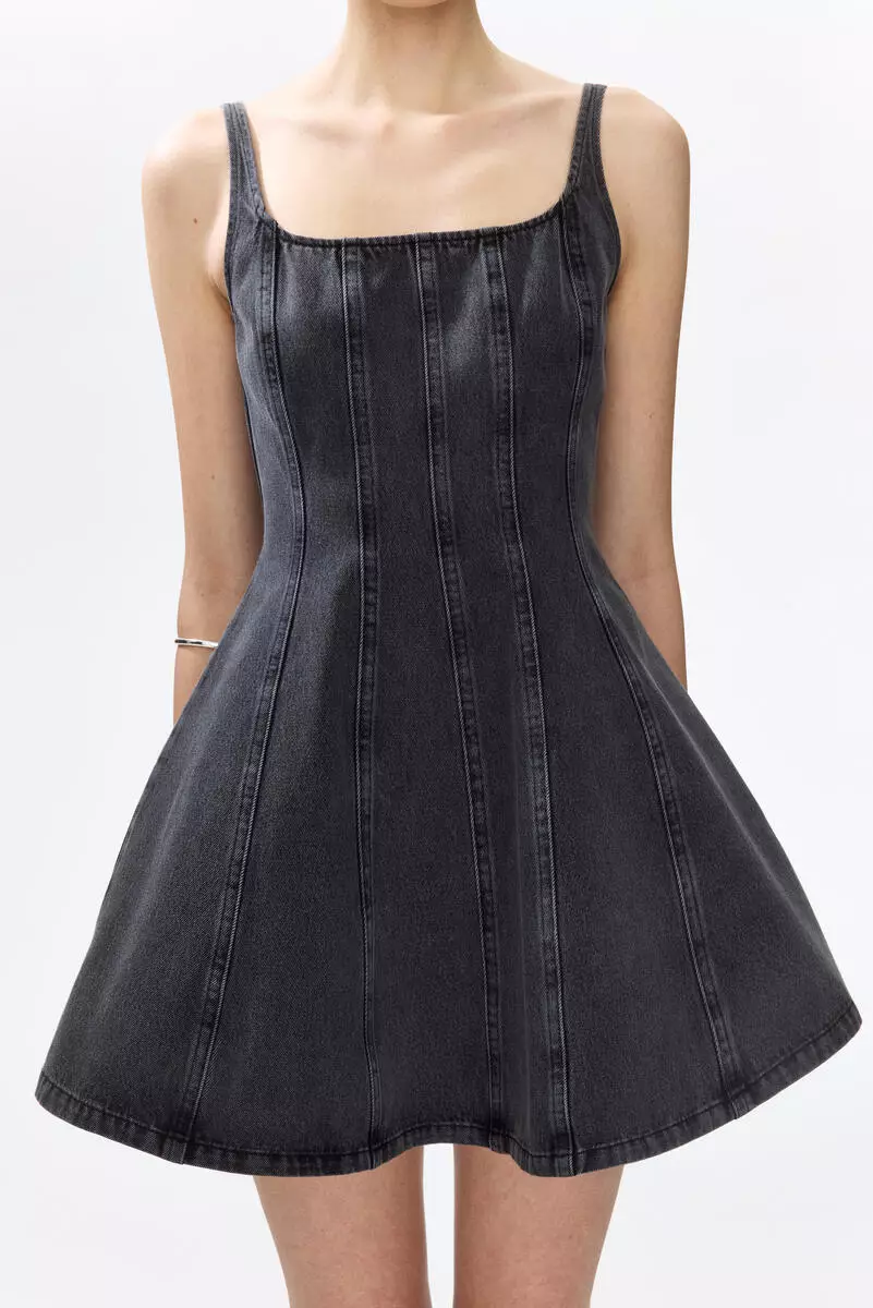 Flared-skirt denim dress