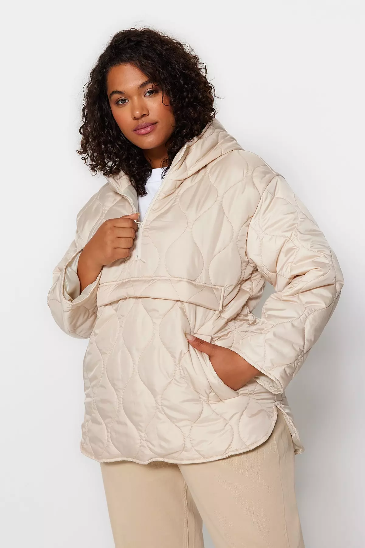 Buy Trendyol Plus Size Beige Quilted Pocket Detailed Coat 2024