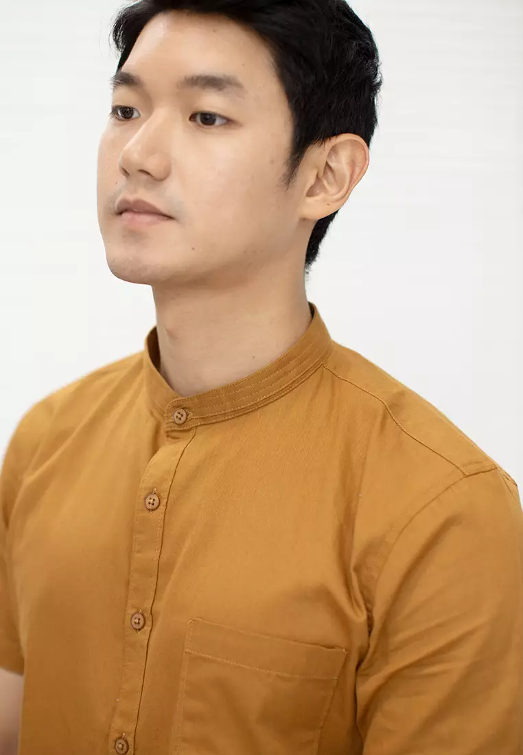 Kemeja Collarless Koko Tangan Pendek short shirt OXCON Mustard