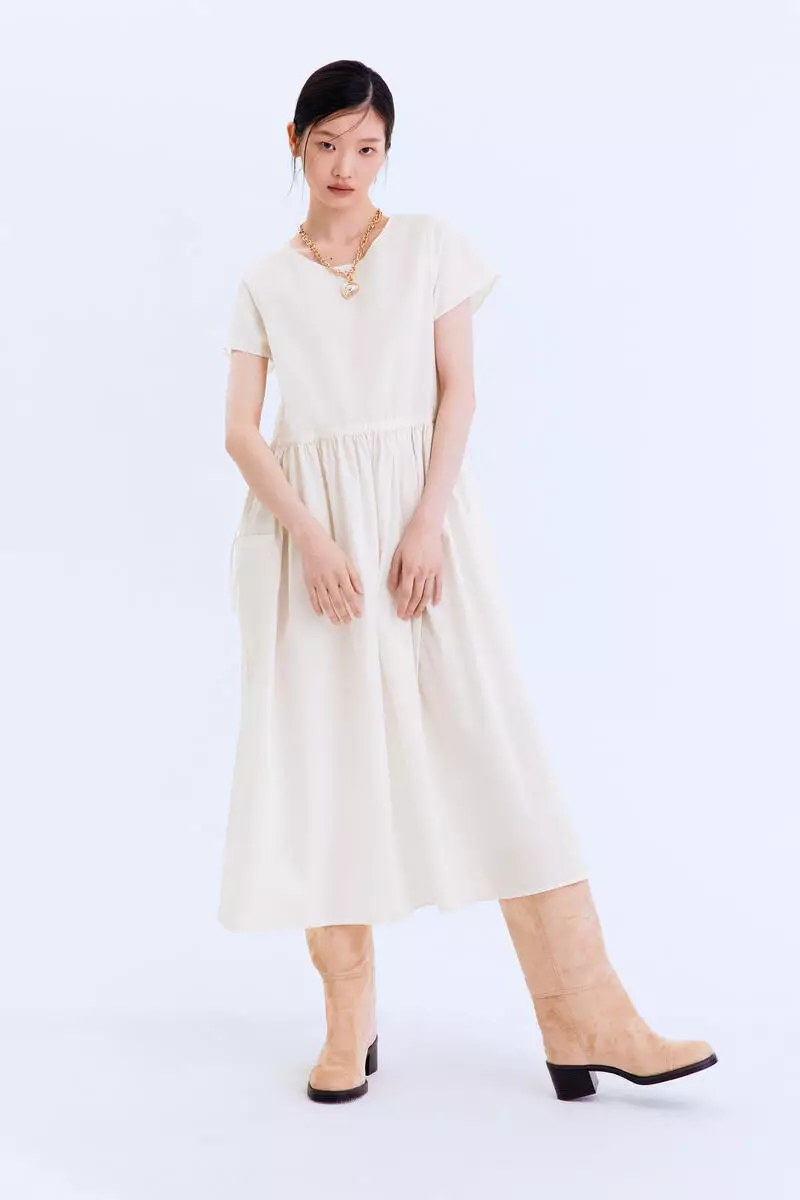 Drawstring-waist cotton dress