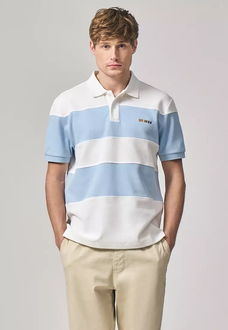 Regular Fit Color-Block Polo Shirt With Sailing Flag Icon Embroidery In Pique