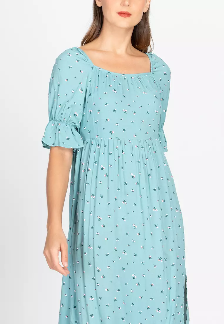 Brava Square Neck High Slit Dress