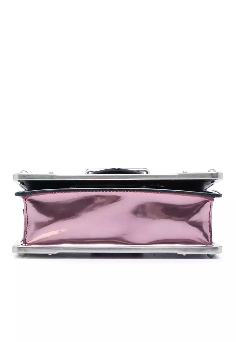 Pre-Loved Prada Saffiano Trimmed Metallic Vitello Cahier Bag