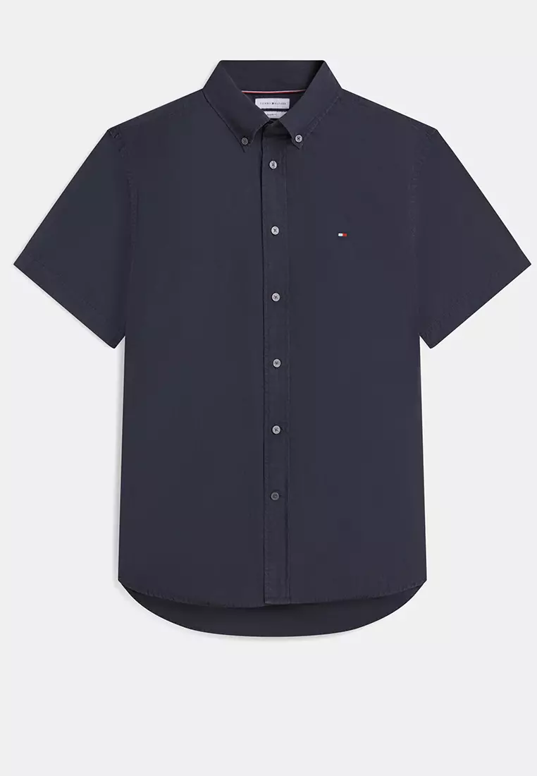 Regular Fit Washed Poplin Short Sleeves Shirt - Th Mainline