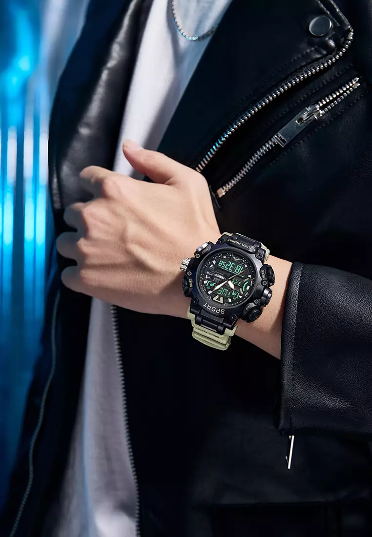 Jam Tangan Pria Digital Anti Air Original Olahraga Multifungsi Bercahaya Alarm Jam Tangan Cowok khaki