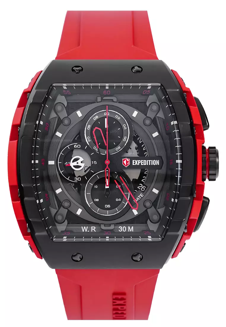 Expedition - Jam Tangan Chronograph Pria - Black - Red Rubber Strap - 6782 MCRIPBAREBA