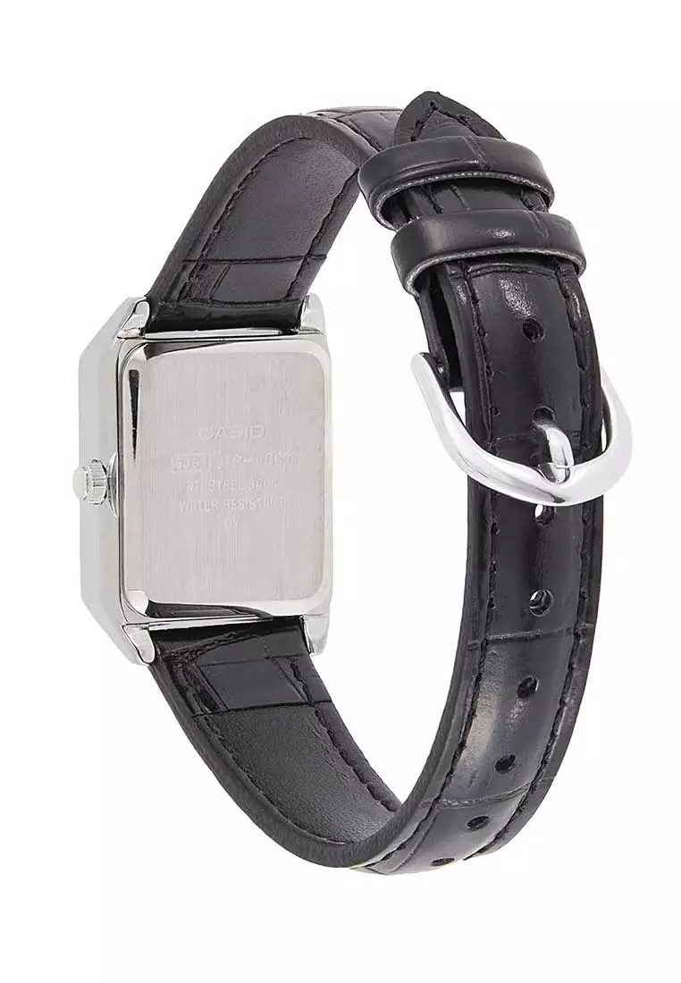Casio Jam Tangan Wanita - Black Silver - Leather Strap - LTP-V007L-1BUDF