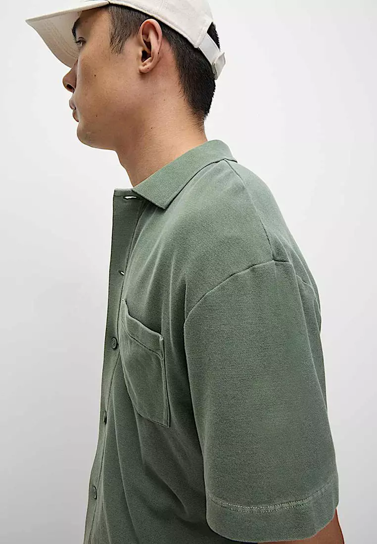 Relaxed Fit Pure Cotton Textured Polo Shirt