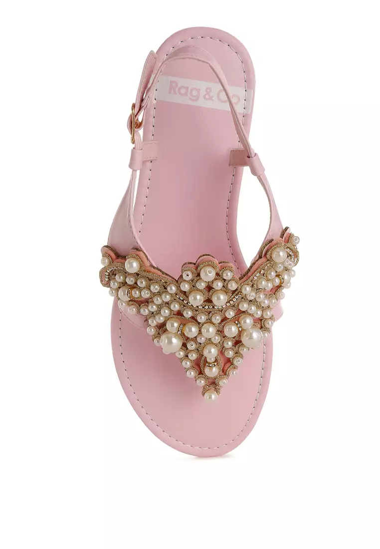 Sepatu Flat Aksen Mutiara Warna Pink