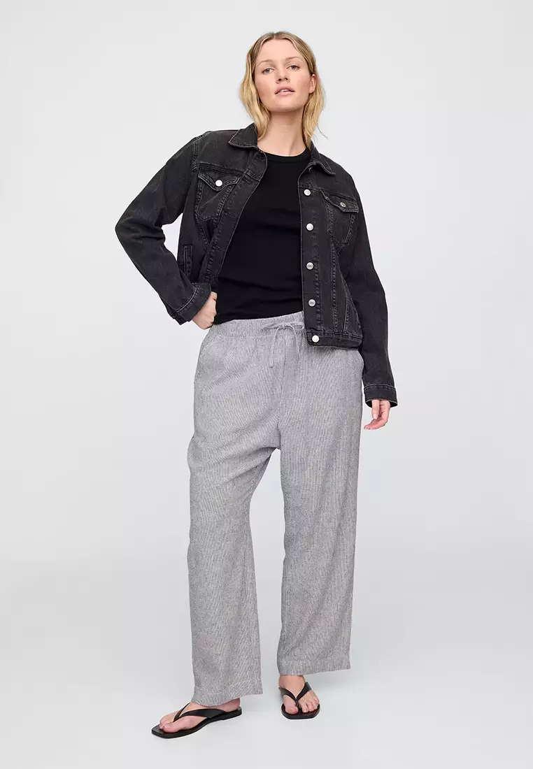 Mid Rise Linen-Blend Stripe Easy Pants