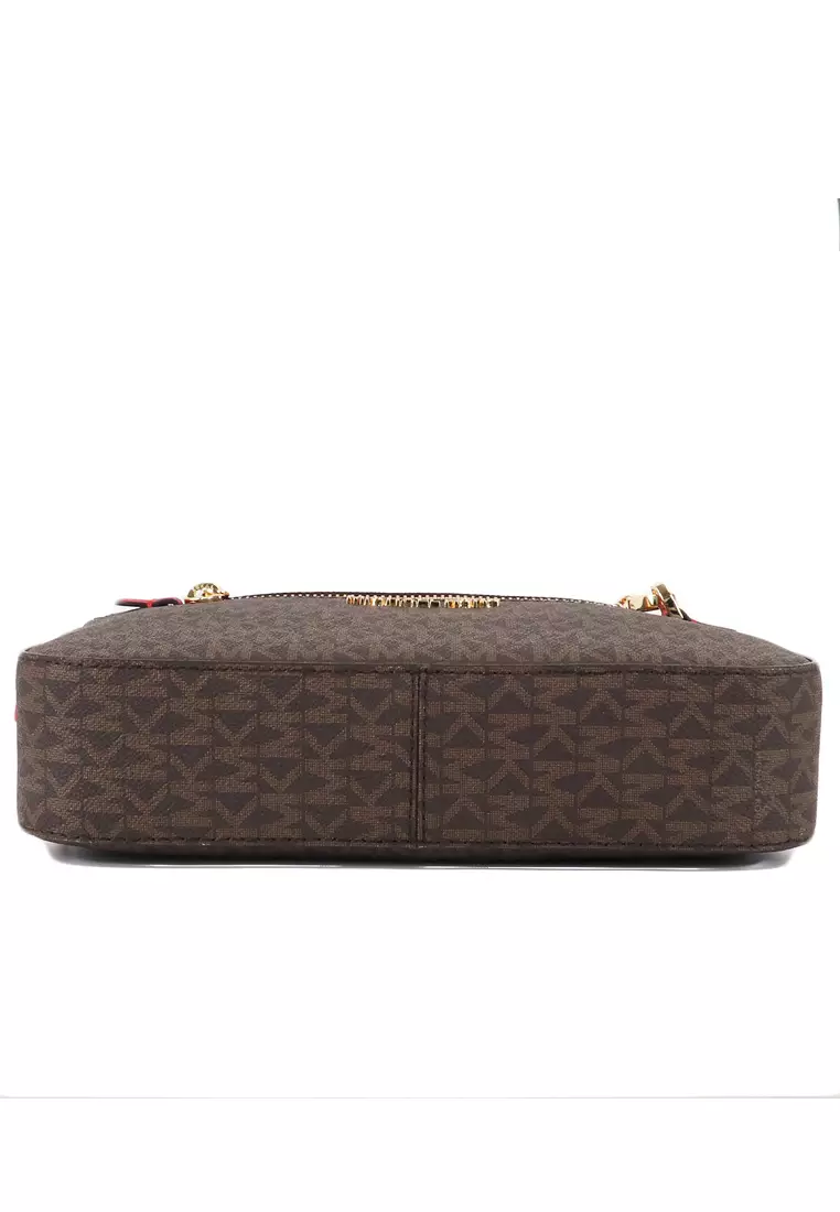 Jet Set Item Signature Large Chain Crossbody Bag - Dark Brown/Red