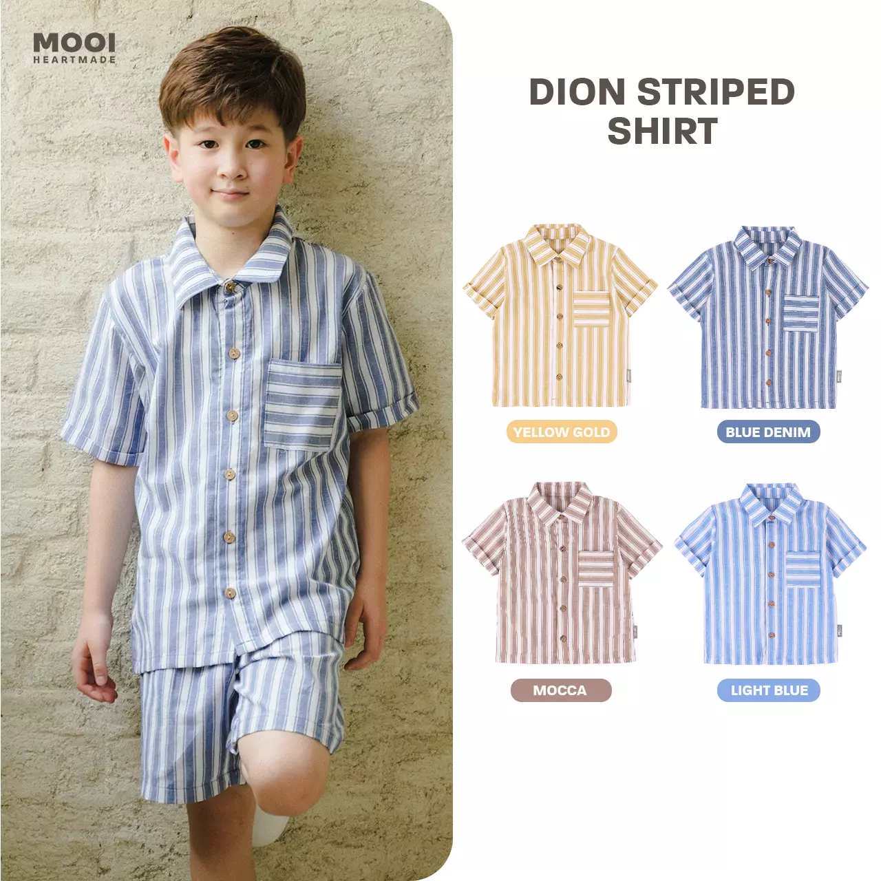 Mooi Kemeja Anak Laki-laki Kemeja Katun Motif Dion Striped Shirt - Yellow Gold