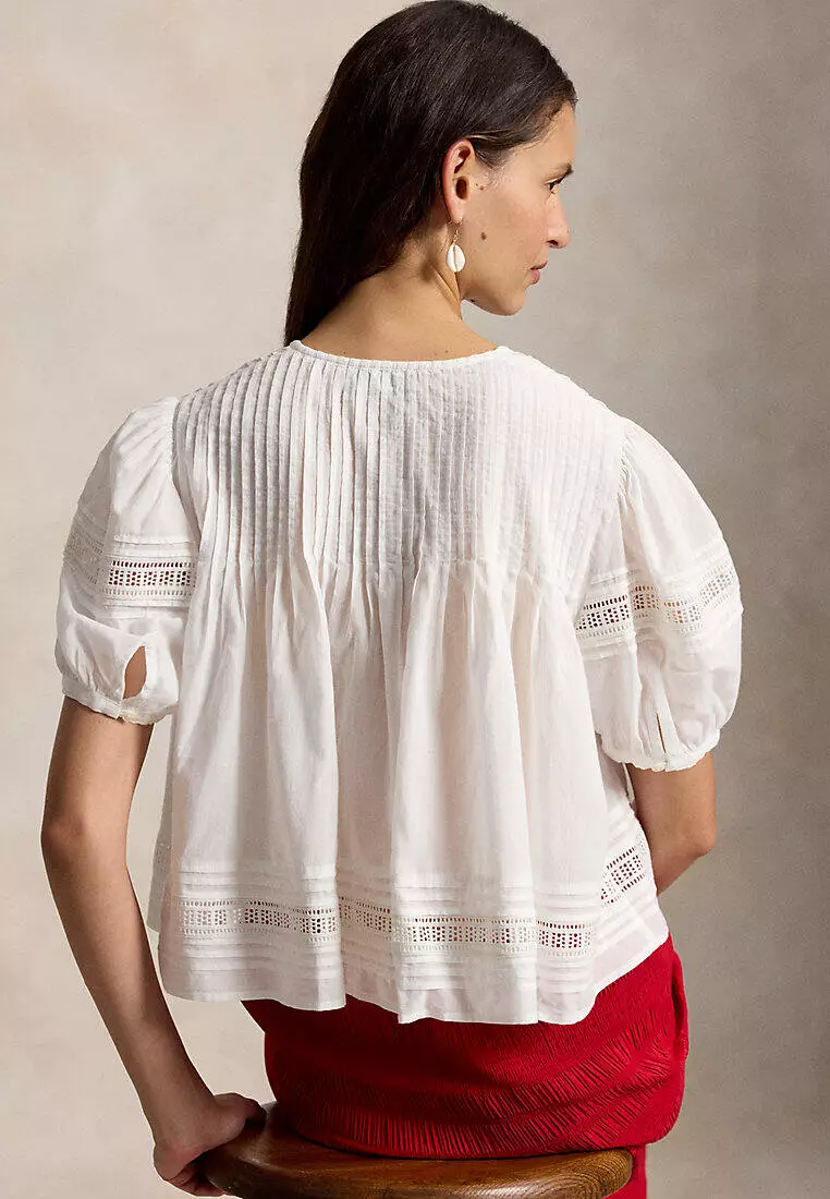 Lace-Trim Cotton Voile Top