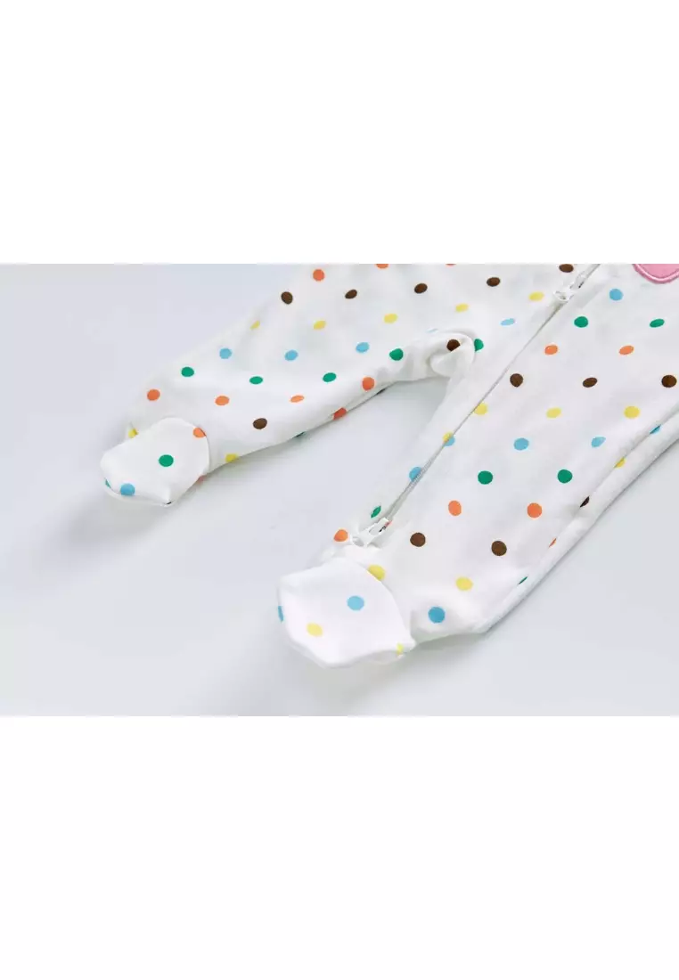 Baby Cotton Sleepsuit Polka Dots Cherry Two Way Zipper All In One Jumpsuit Feet Cover