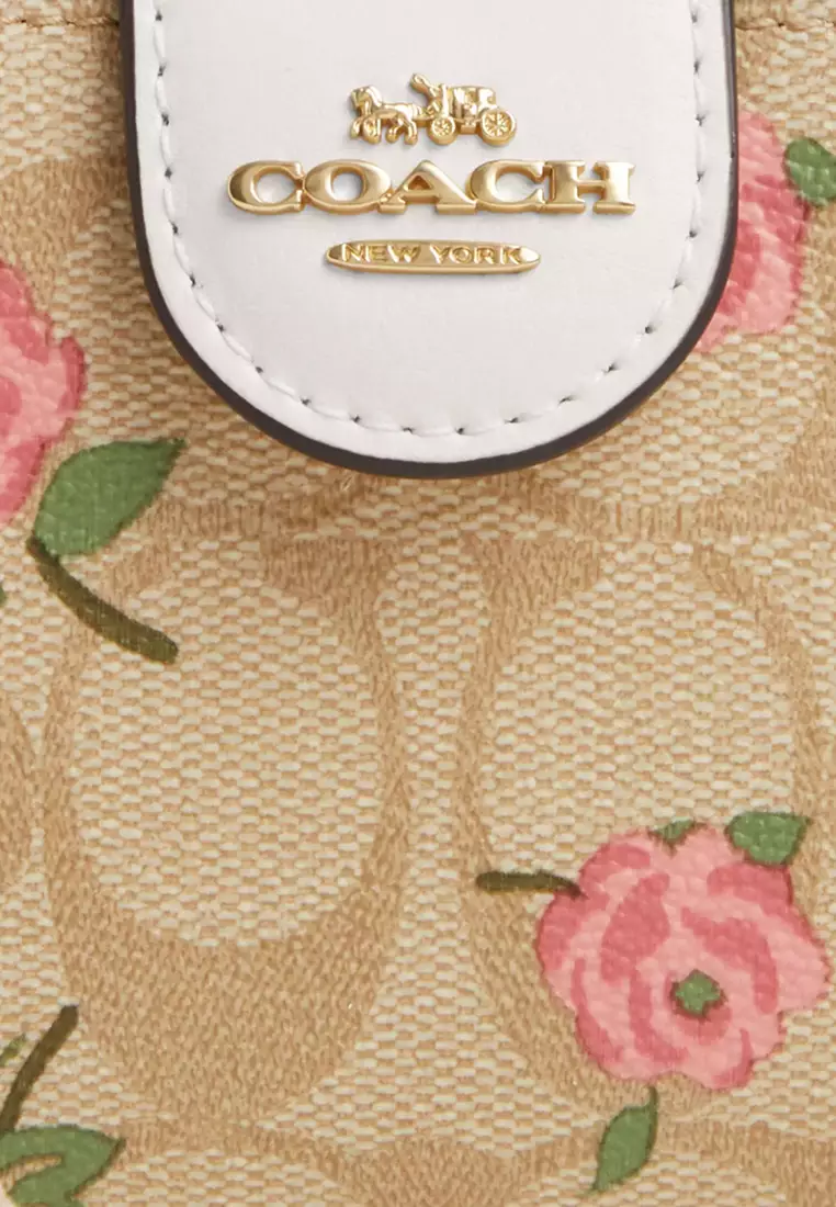 Coach Medium Corner Zip Wallet In Signature Canvas With Floral Print in Light Khaki/ Chalk Multi CR968