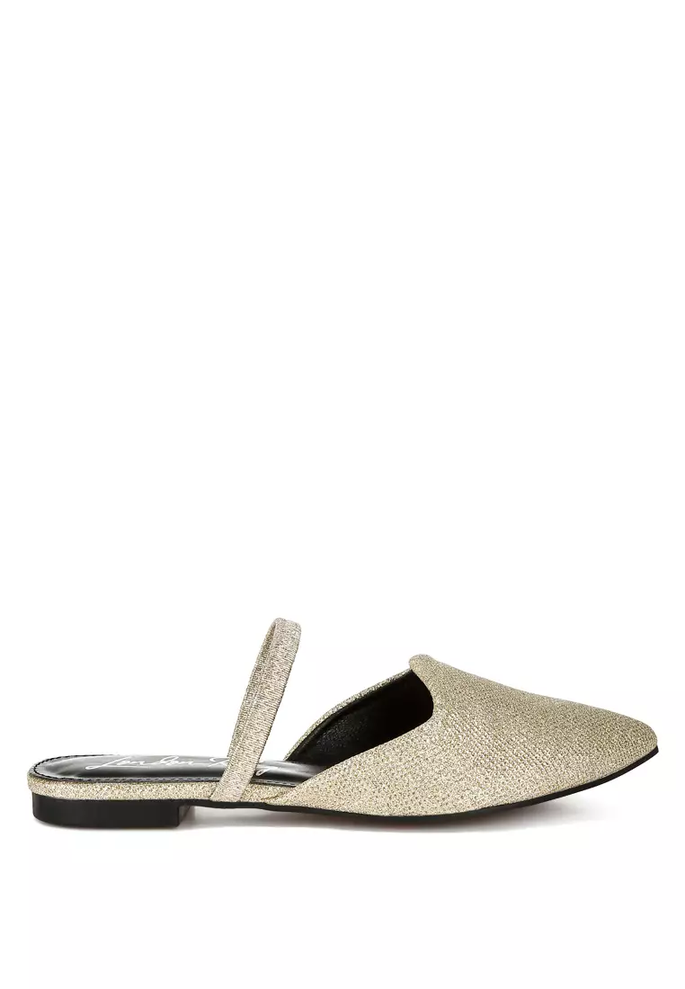 Discount on London Rag  shoes - SKU: Glitter Faux Leather Flat Mules in Gold