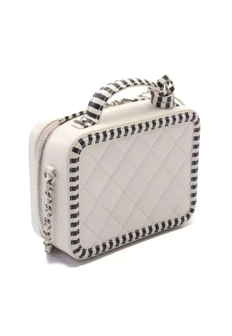 Chanel Navy/Black Quilted Caviar Leather Medium CC Filigree Vanity Case Bag  – STYLISHTOP