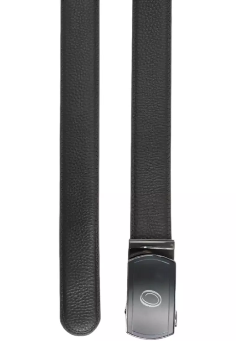 Black Genuine Leather Belt 35mm - Real Leather Ratchet Belt with Auto Lock Buckle - ABB3G Black Oxhide