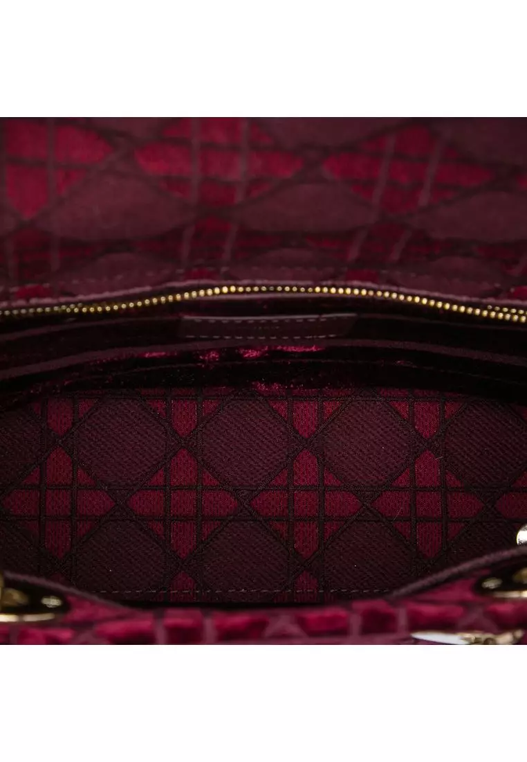 Pre-Loved Dior Medium Embroidered Velvet Cannage Lady D Lite