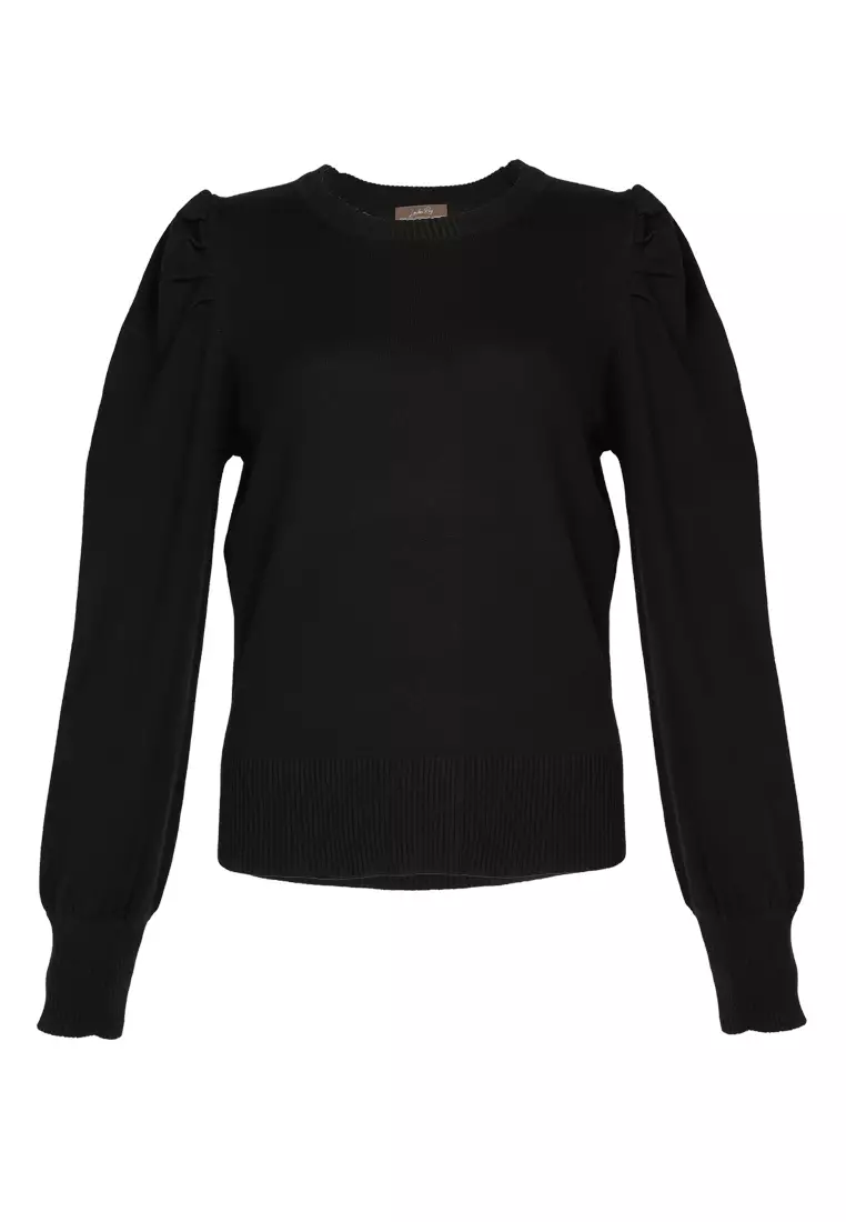 黑色泡泡袖毛衣