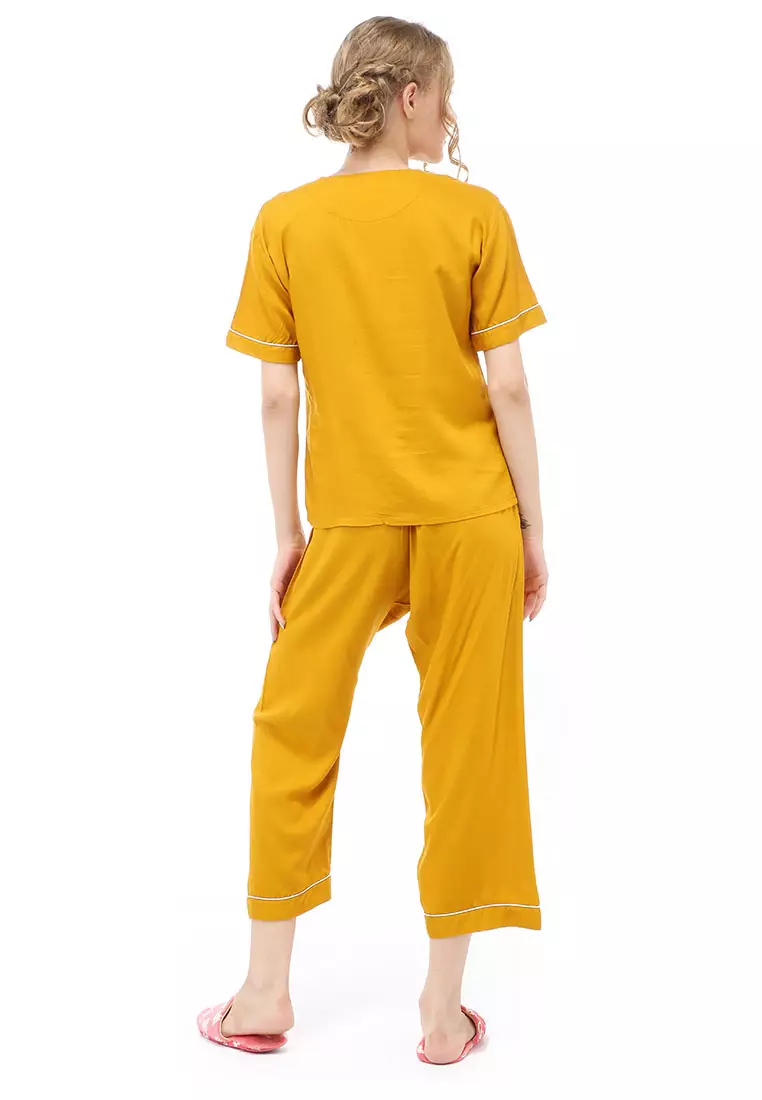 Vance Piyama Setelan Baju Tidur Wanita Lengan Pendek Material Rayon ORIGINAL - Yellow