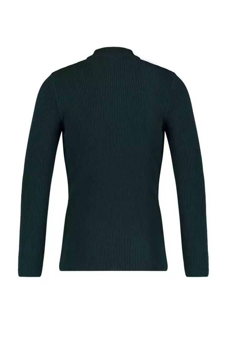 Slim Fit Buttoned Polo Neck Corduroy Knitted Sweater