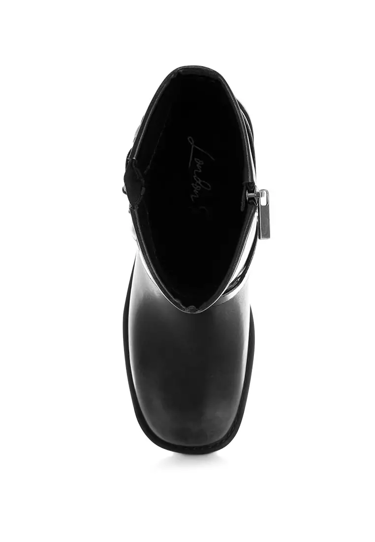 Harness Detail Biker Boots in Black