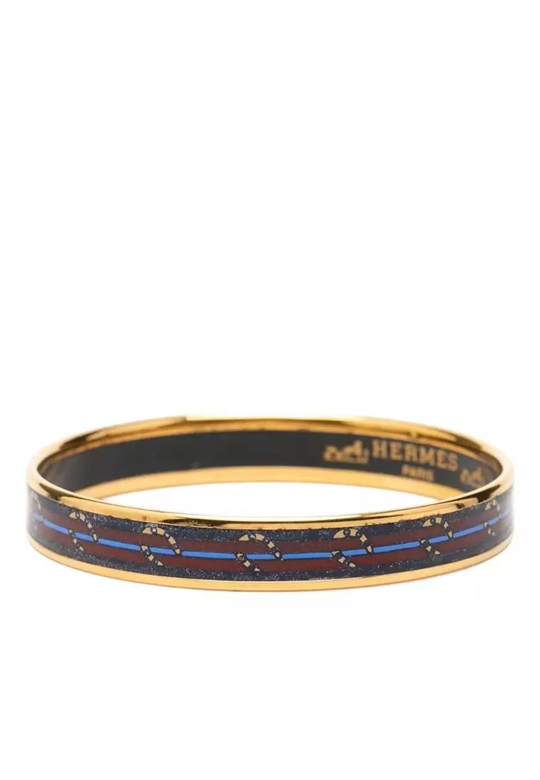 Pre-Loved Hermès Narrow Horse Horseshoe Cloisonne Enamel Bangle 62