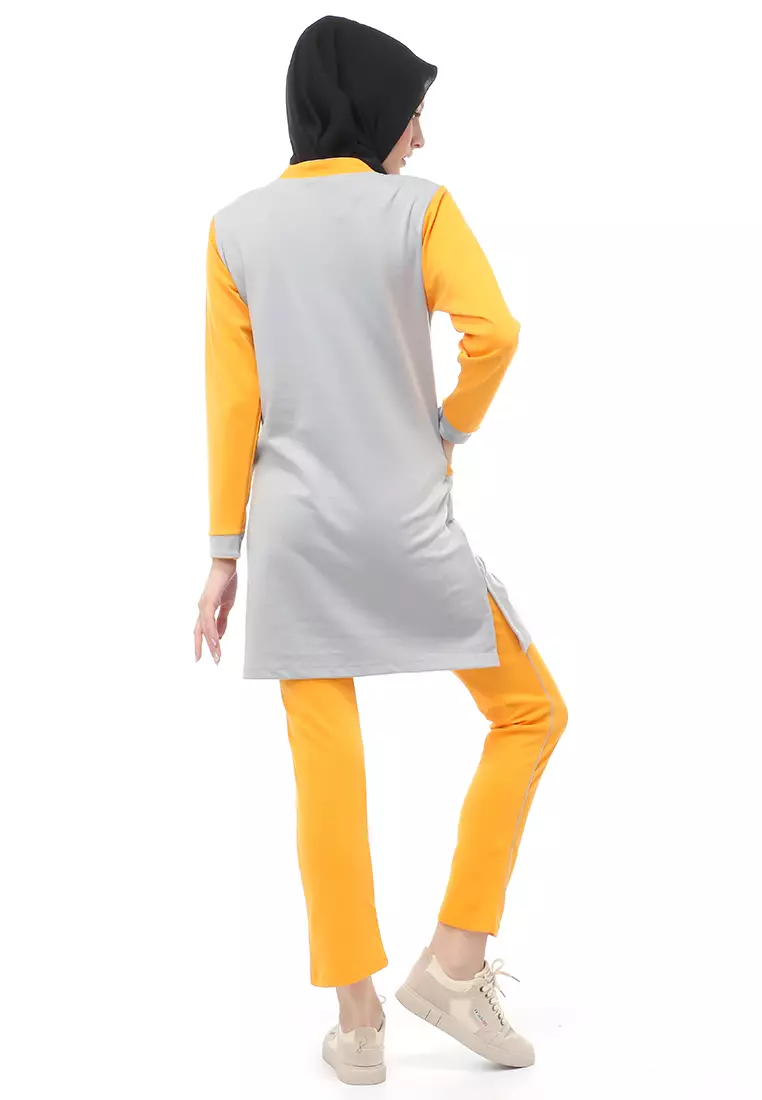 Kalila Baju Olahraga Atasan Bawahan Tunik Wanita Muslimah Relaxed Fit - GreyYellow