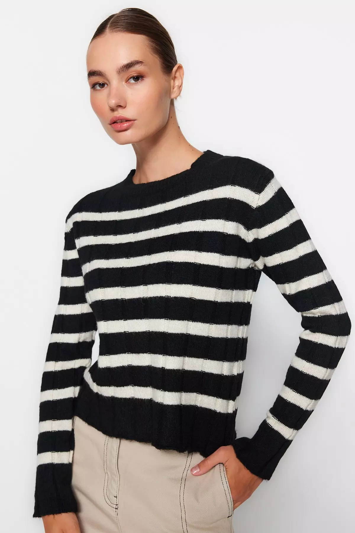 White black striped sweater sale