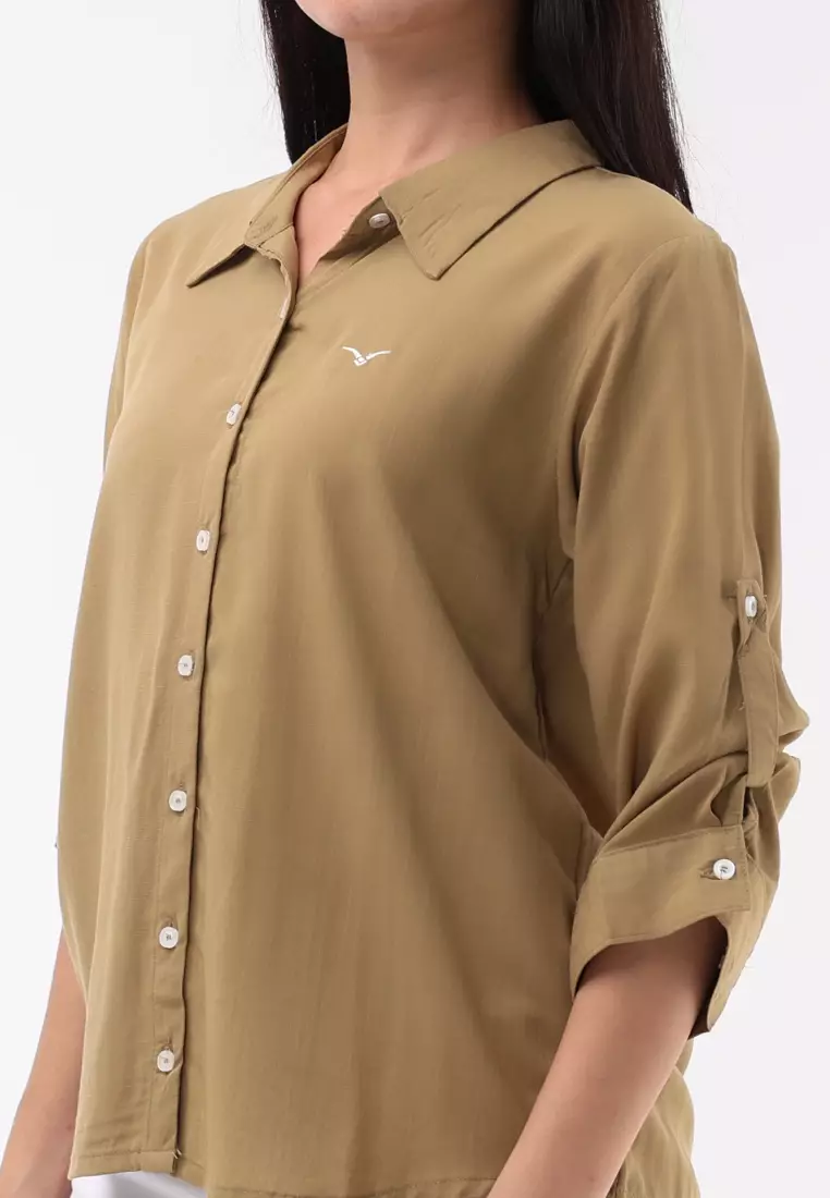 Woven Plain Soft Linen 3/4 Blouse