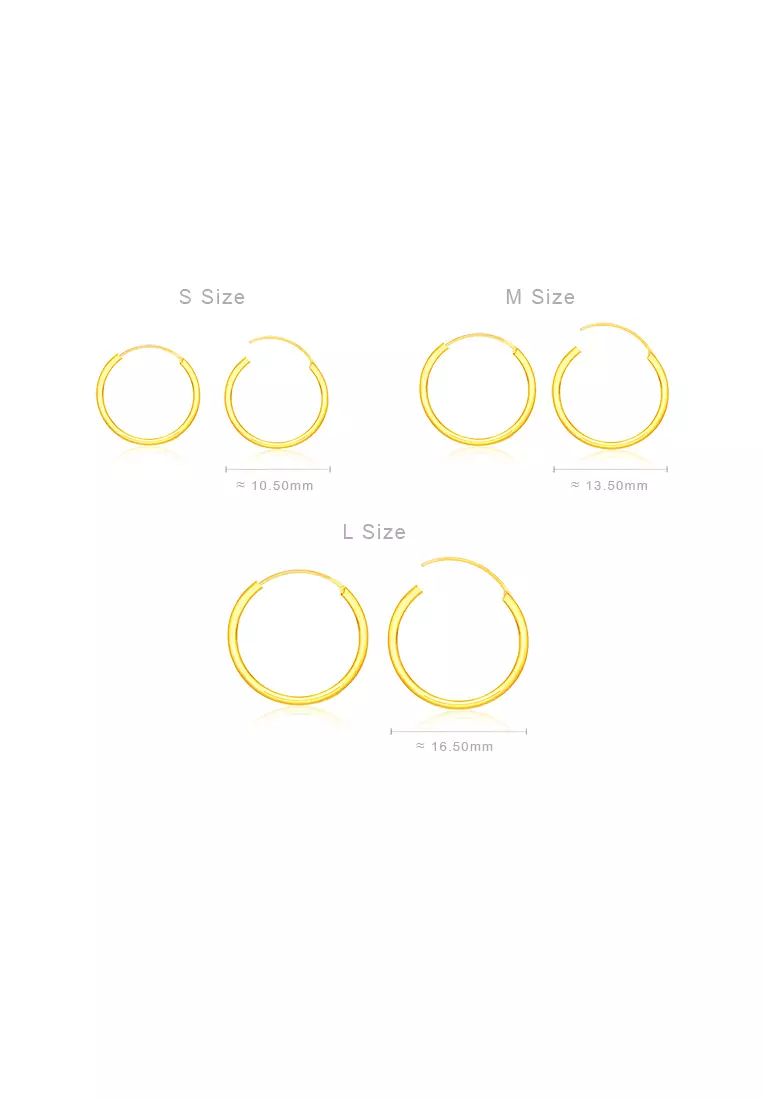 375/9K Gold Plain Round Earrings S77A (M Size)