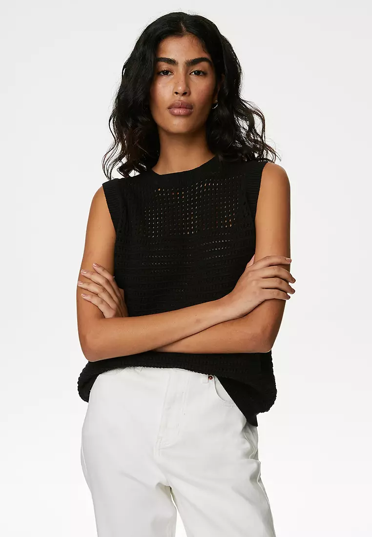 Jual Marks Spencer Cotton Rich Pointelle Knitted Vest Original