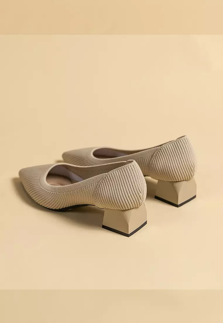 4CM ‌Pointed-toe Fly Knit‌ Chunky Heels‌ TJ1508