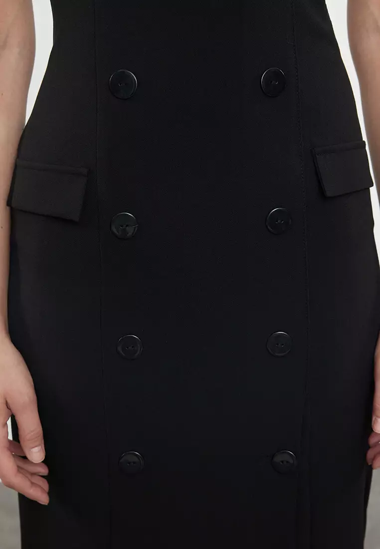 Straight Cut Strapless Midi Dress