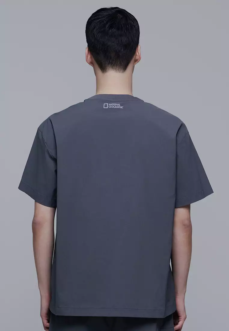 Unisex FIOTOS Woven Sleeve Pocket Stretch Short Sleeve Tee