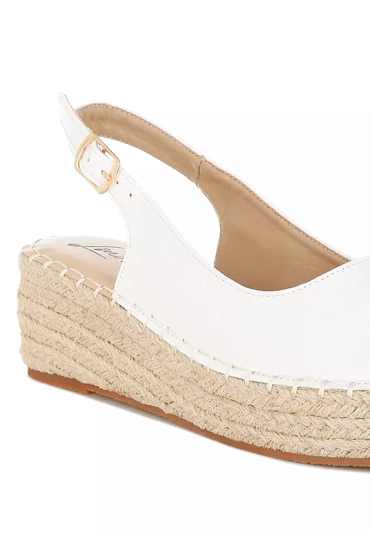 白色 Croco 露趾坡跟鞋