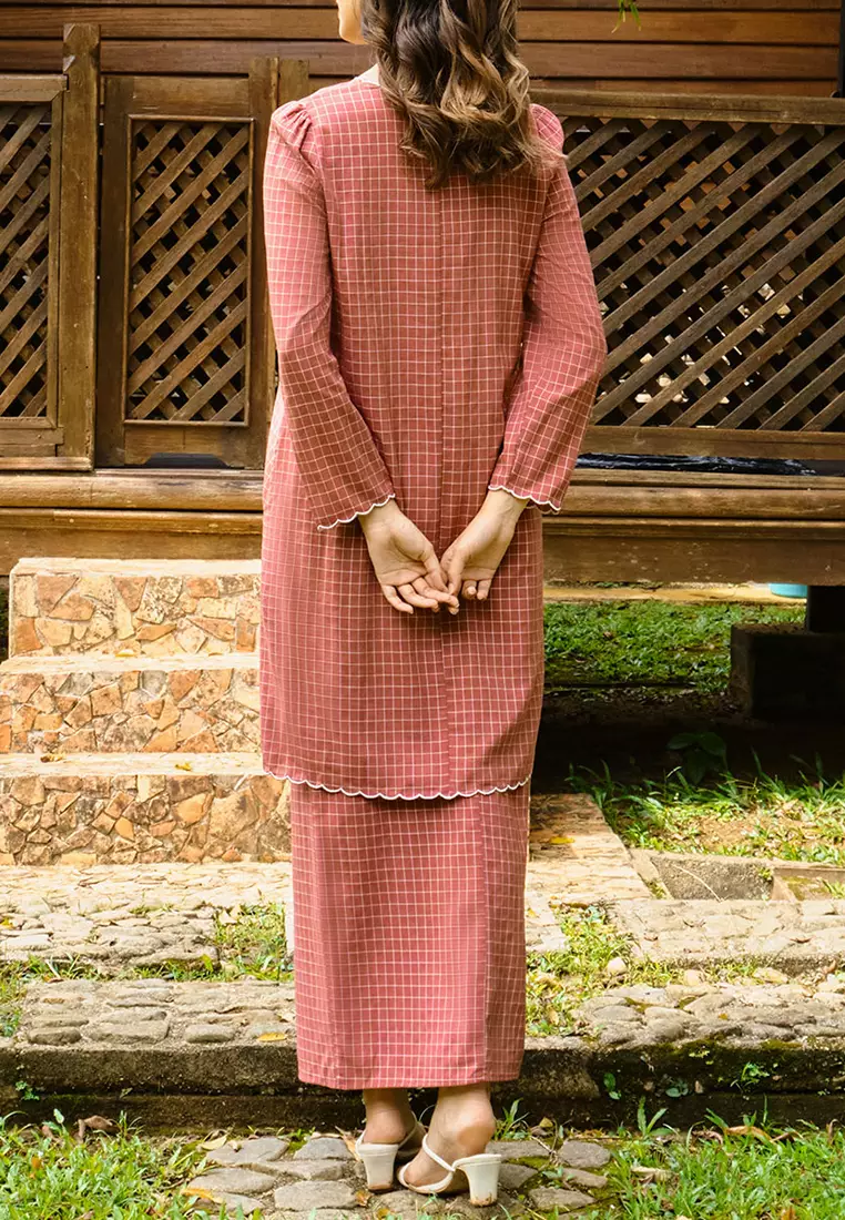 PREMIUM COTTON Norisa Blouse & Skirt - Brick Check