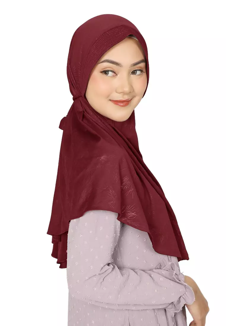 Aisyah Bergo Tali | Hijab Instan Jersey | Kerudung - Maroon