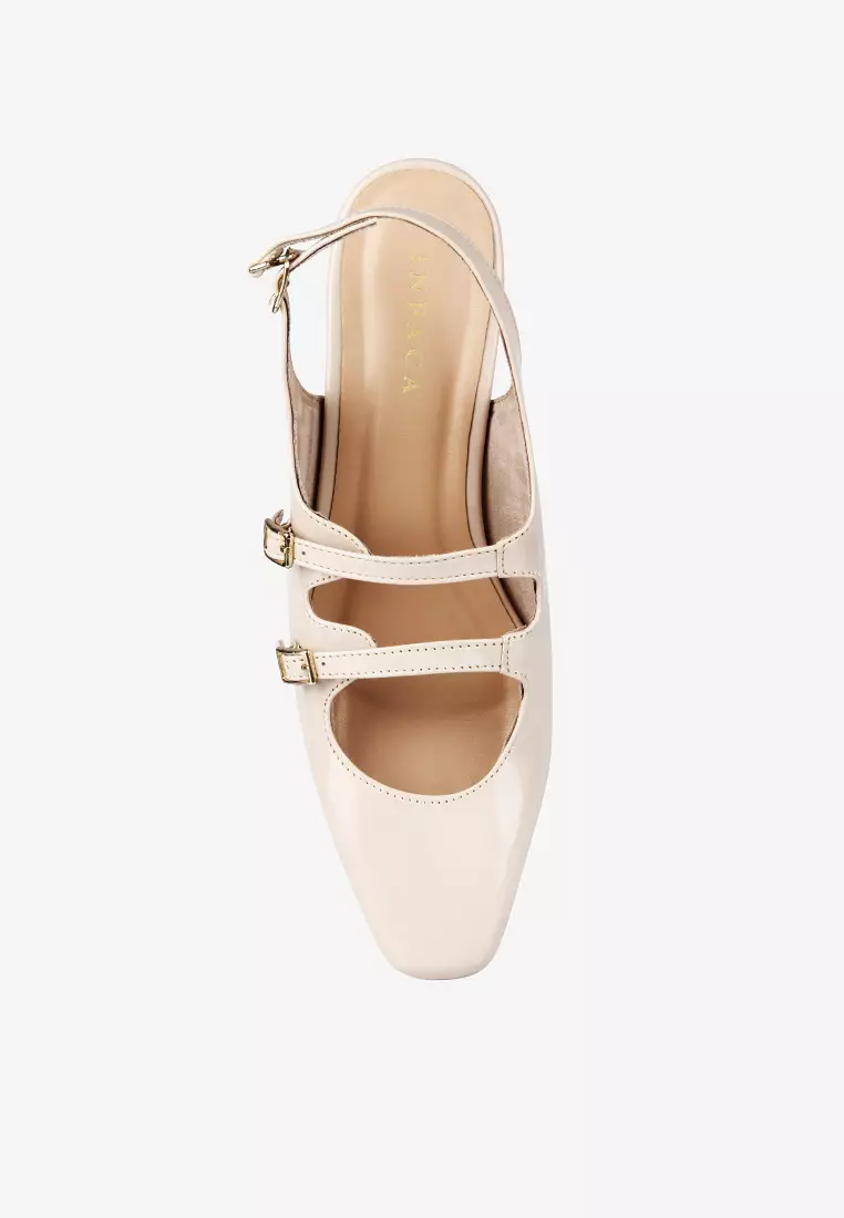 Emily Mary Jane Flat Shoes with Sling Back in Vanilla