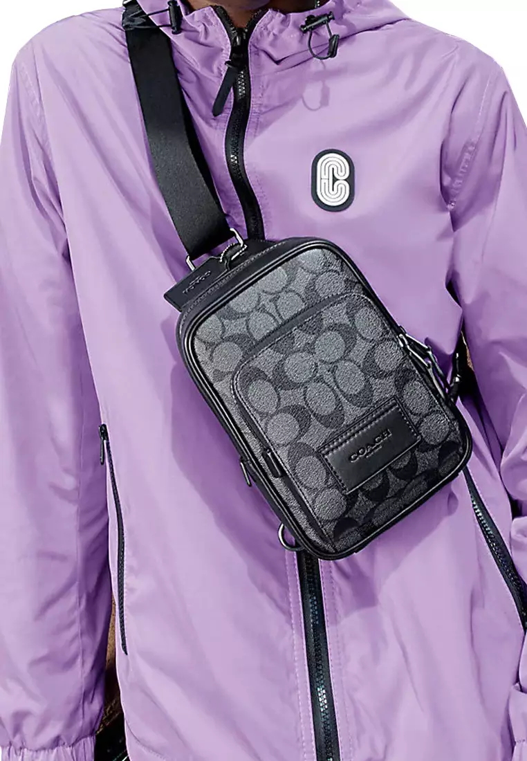 Buy Coach Coach Track Pack Bag 14 In Signature Canvas In Charcoal/Black